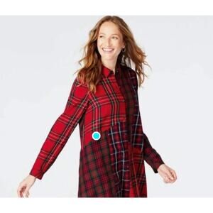 J.Jill Red Green Plaid Patchwork Long Sleeve Button Down Size Small